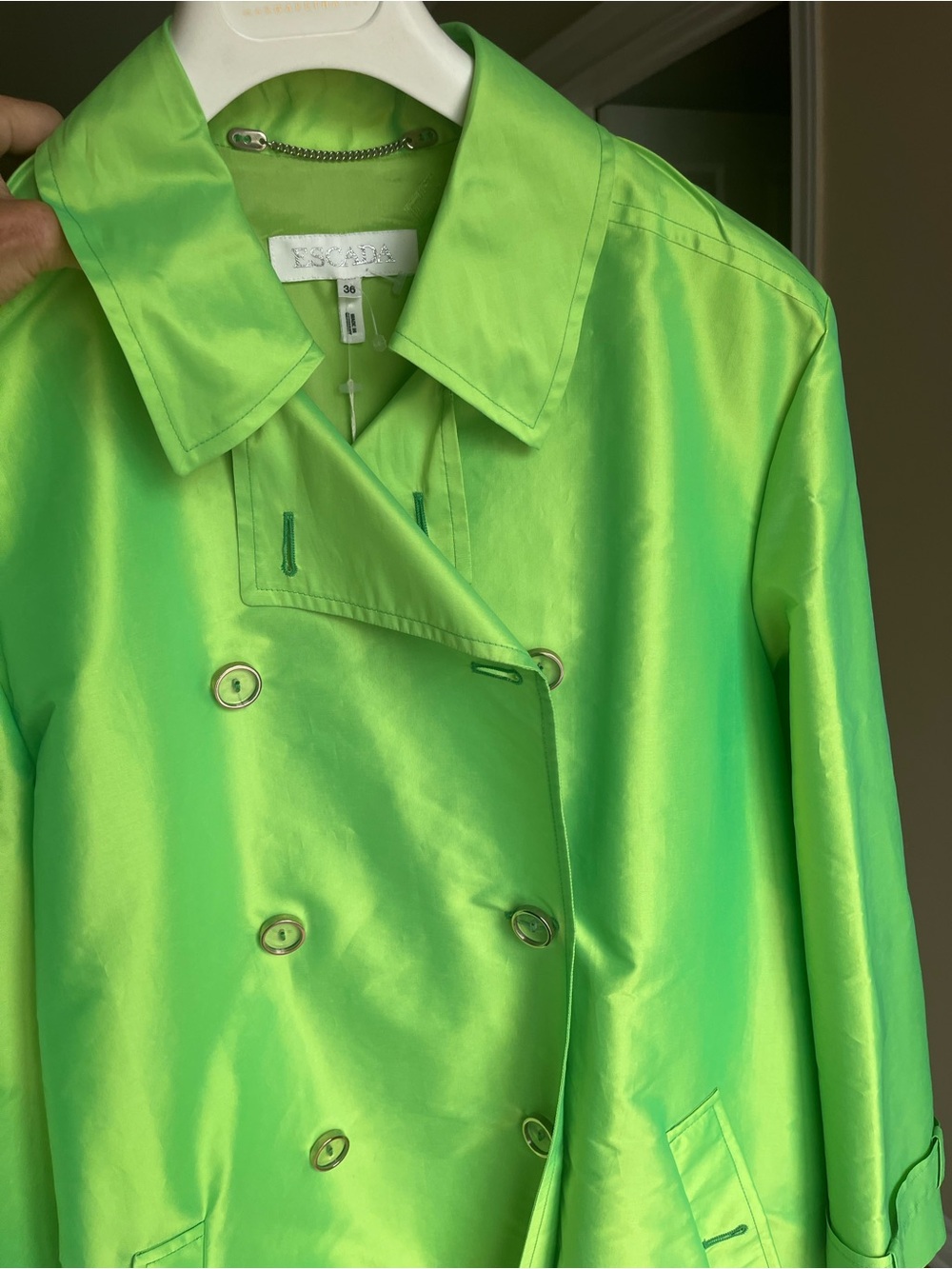 NWT Escada Neon Lime lightweight Double-Breasted Trench Coat